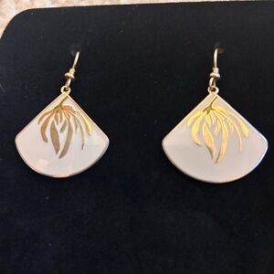 Vintage Laurel Burch Gold and White “Willow Fan” Earrings.
